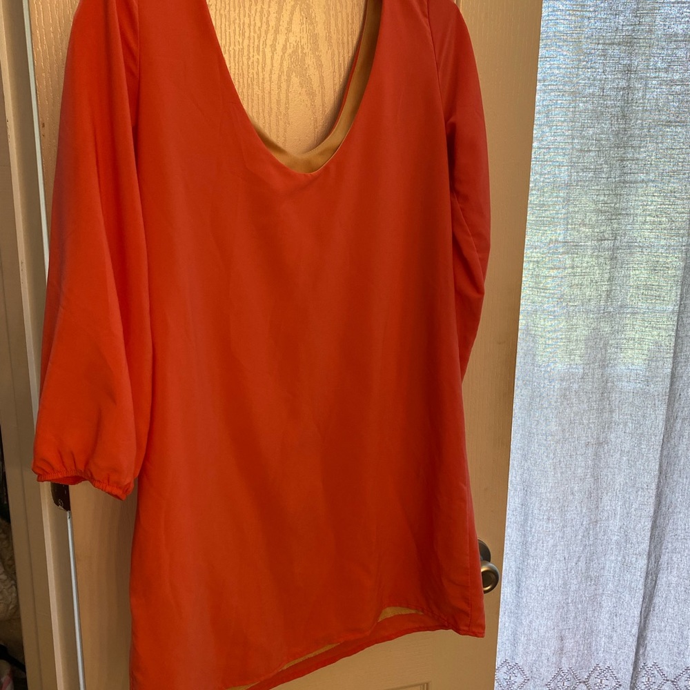 3/4 sleeve coral shift dress